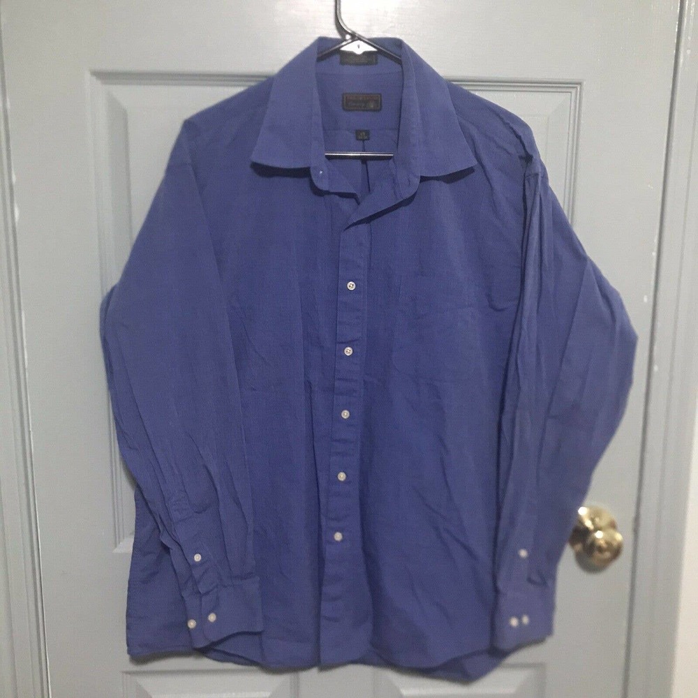 Tailors Row Finery Long Sleeve Button Shirt Mens Size 17 34/35 Blue 100% Cotton